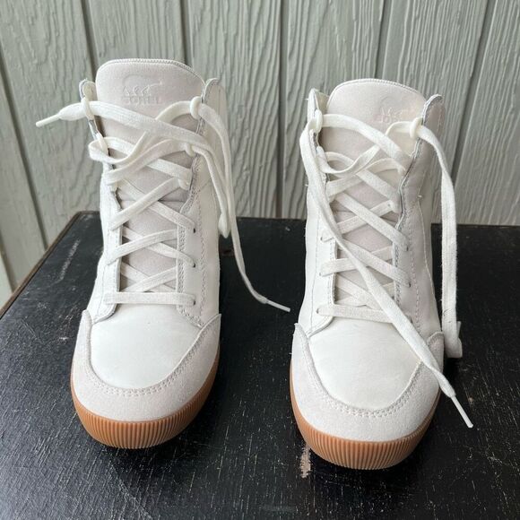 Sorel Out N About Wedge White Leather Sneaker Waterproof SZ 9 - Picture 10 of 11